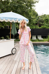Women's Short Sleeve Cropped Pajama Set in Sakura Ice Cream