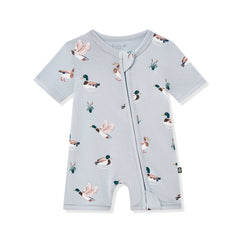 Zipper Shortall Romper in Mallard Duck