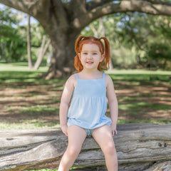 Smocked Bubble Romper in Breeze