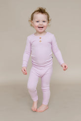 Ribbed Henley Set in Thistle
