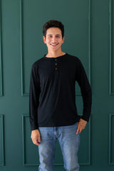 Men's Long Sleeve Henley Top in Midnight