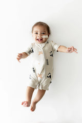 Zipper Shortall Romper in Fluffy Cat