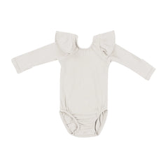 Ribbed Long Sleeve Ruffle Leotard in Oat