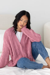 Cable Knit Adult Cardigan in Apple Blossom