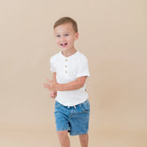 Short Sleeve Toddler Henley Tee in Cloud