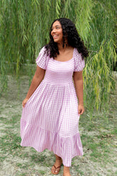 Women’s Smocked Dress in Gingham Thistle