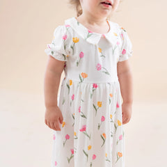 Peter Pan Collar Bodysuit Dress in Tulip