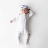 Pointelle Zippered Footie in Sweet Blue Bow