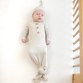 Ribbed Knotted Gown with Hat Set in Oat
