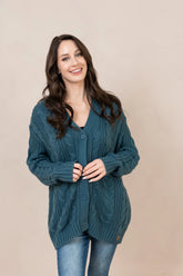 Cable Knit Adult Cardigan in Atlantic