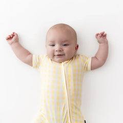 Zipper Shortall Romper in Gingham Chamomile