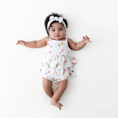 Spaghetti Strap Ruffle Romper in Tulip