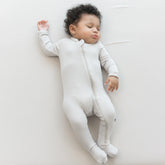 Ribbed Zipper Footie in Oat