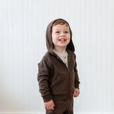 Fleece Zip Up Hoodie in Espresso