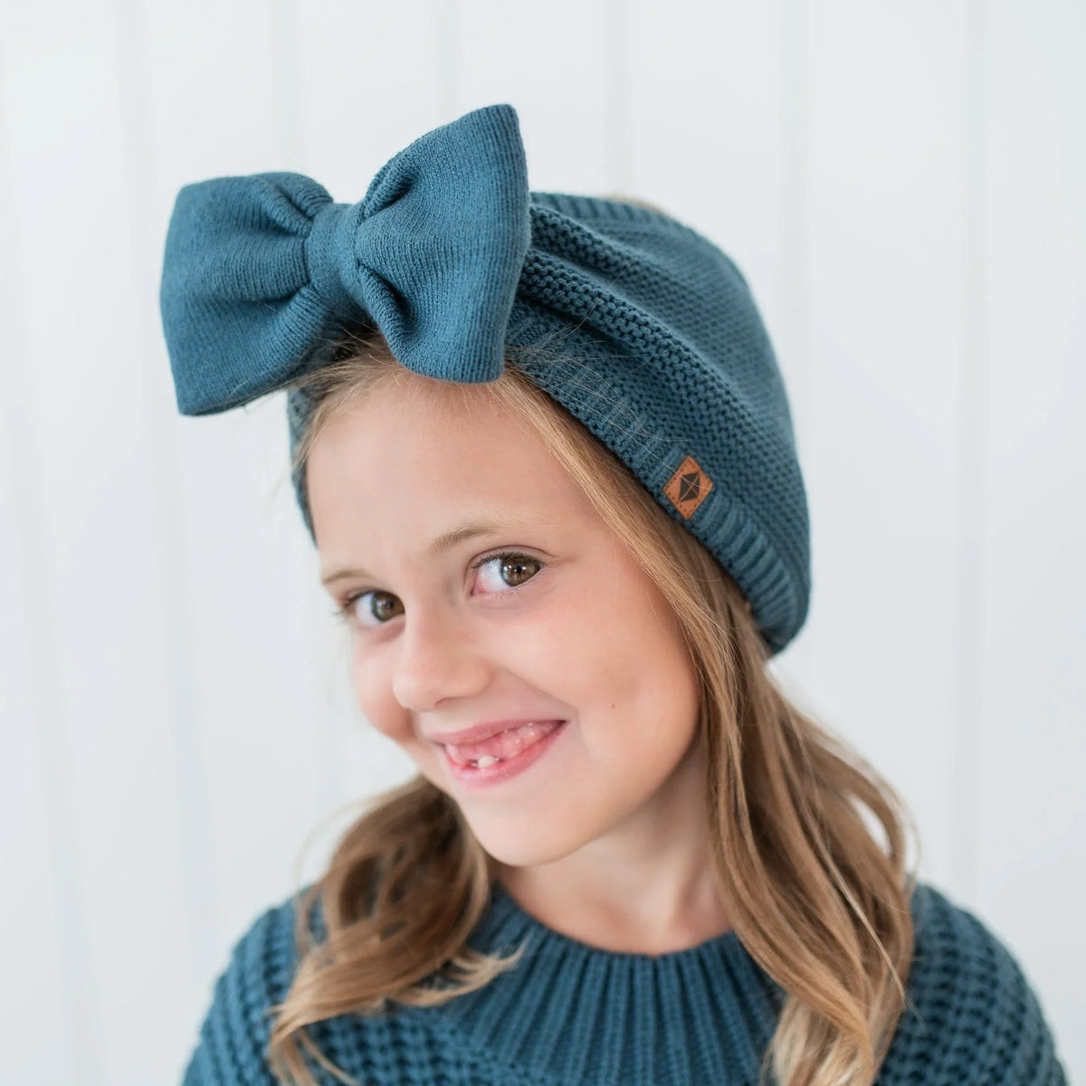 Chunky Knit Bow Headband in Atlantic