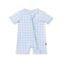 Zipper Shortall Romper in Gingham Breeze