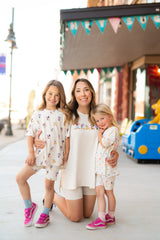 Women’s Biker Short Set in Mickey and Friends on Ecru