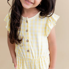 Flutter Sleeve Romper in Gingham Chamomile
