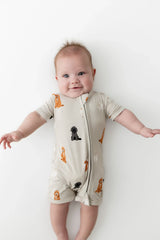 Zippered Shortall Romper in Fluffy Dog