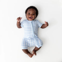 Zipper Shortall Romper in Gingham Breeze