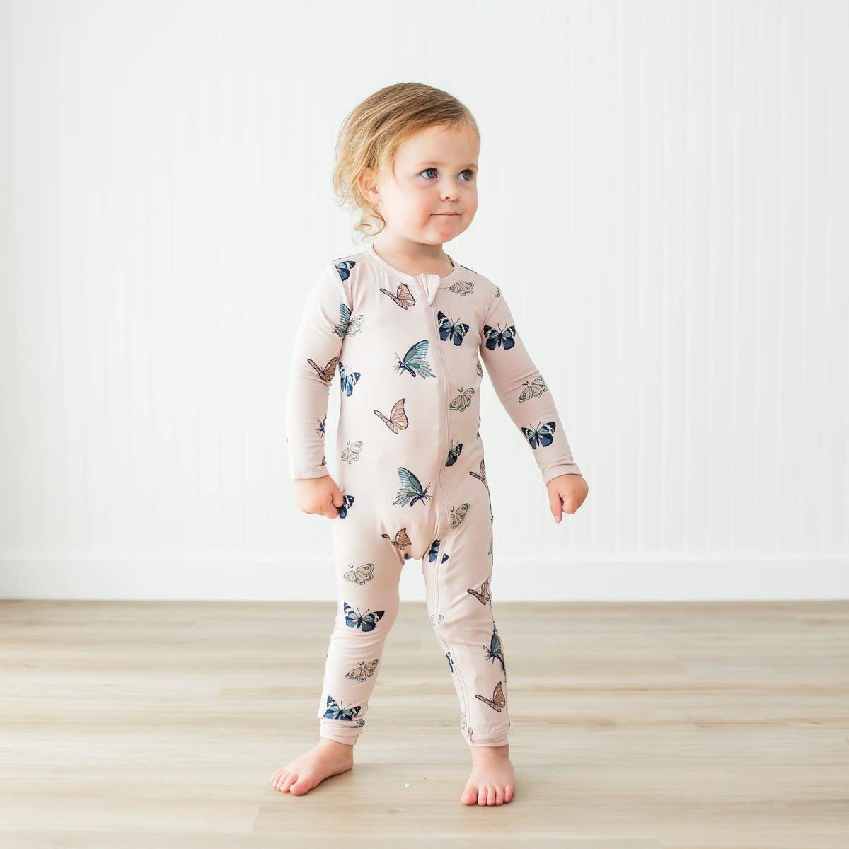 Zippered Romper in Blush Butterfly