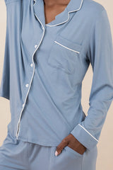 Long-Sleeved Women's Pajama Set in Slate with Cloud Trim