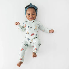 Zippered Romper in City Vehicles