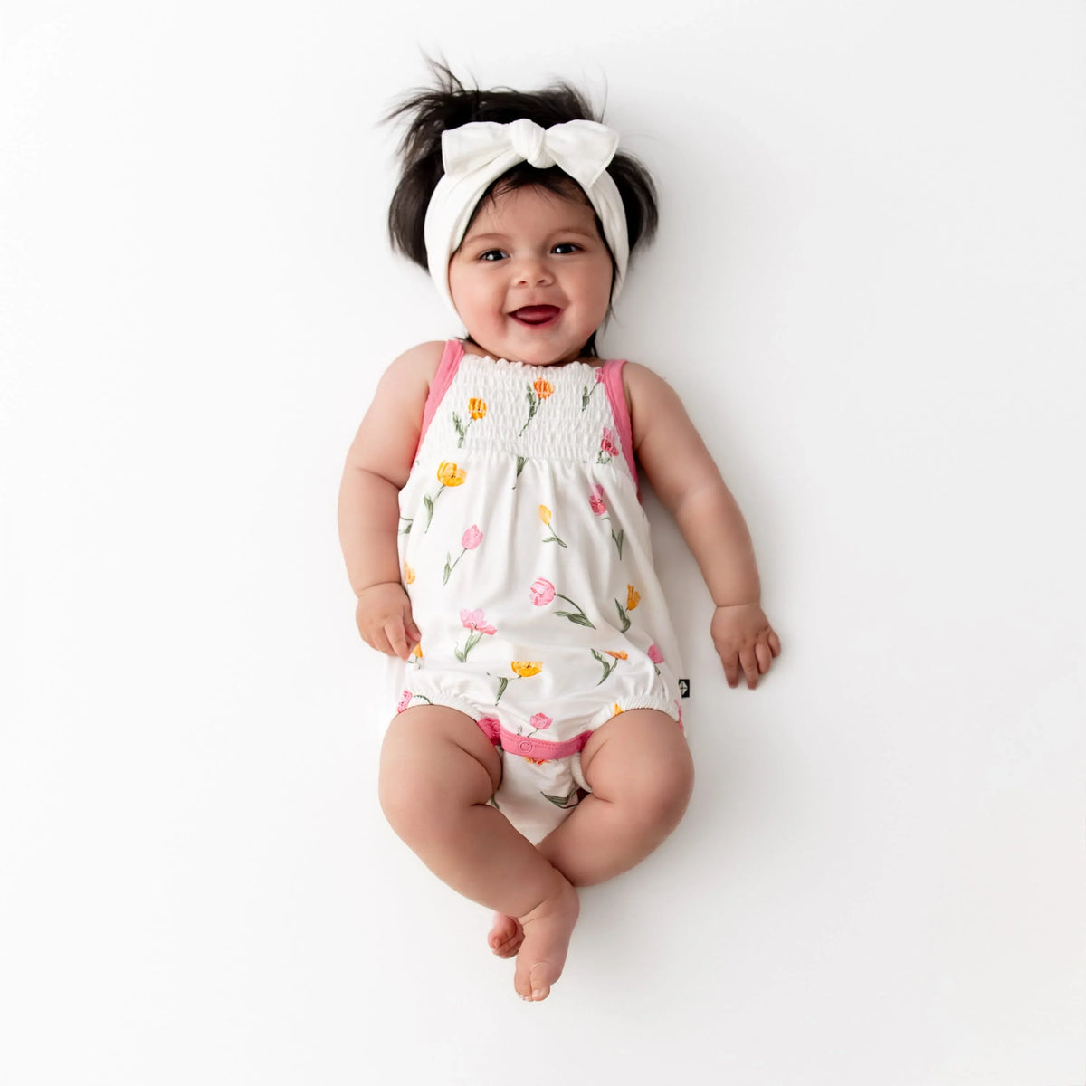 Smocked Bubble Romper in Tulip