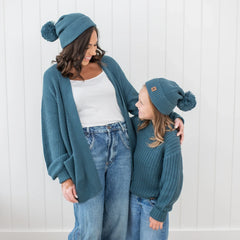 Chunky Knit Pom Beanie in Atlantic